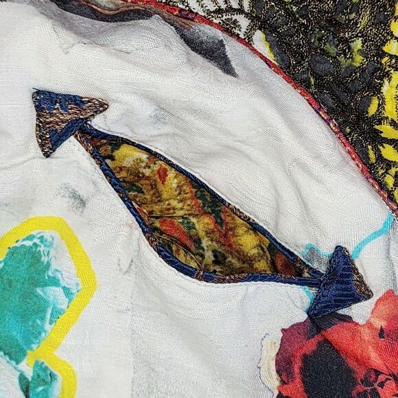 Robert Graham Limited Womens XL Sculpture Shirt Linen Blend Gold Emb Abstract - Picture 8 of 14